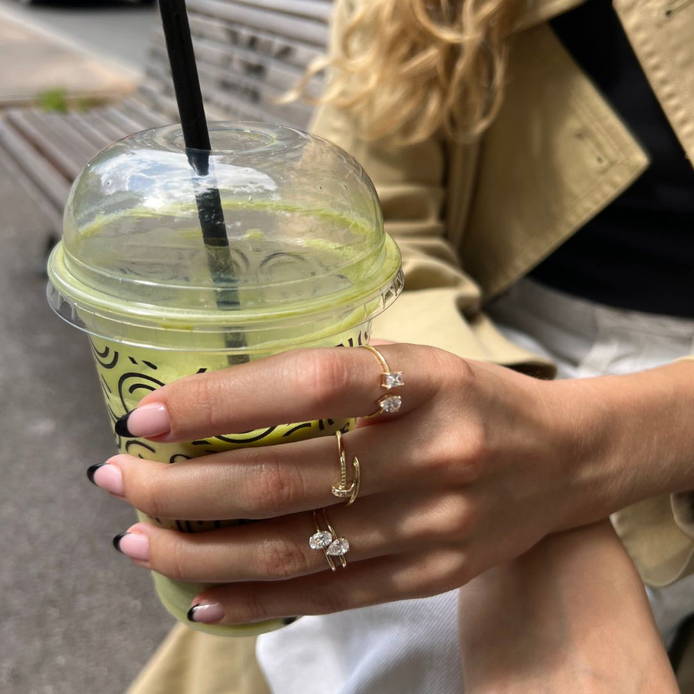 9ct gold ring stack on model