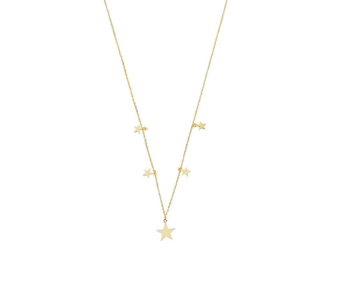 9ct gold 5 star drop charm necklet on white background