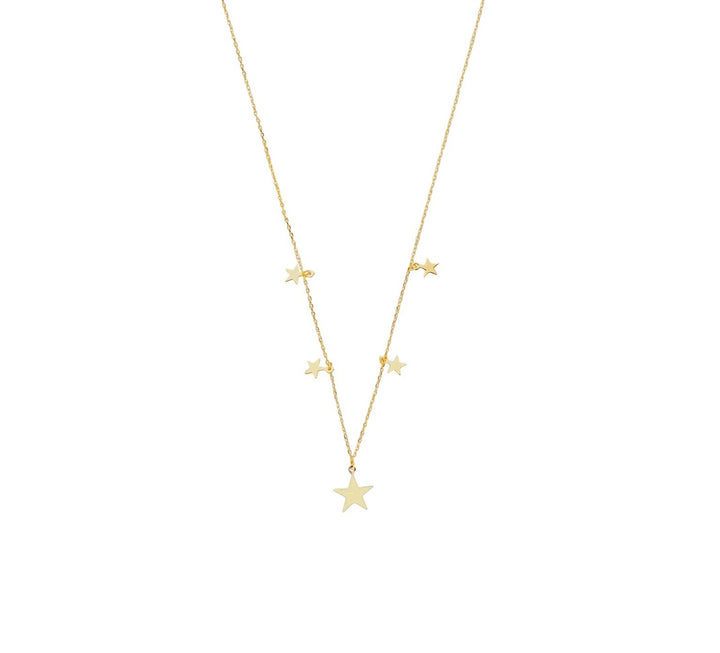 9ct gold 5 star drop charm necklet on white background