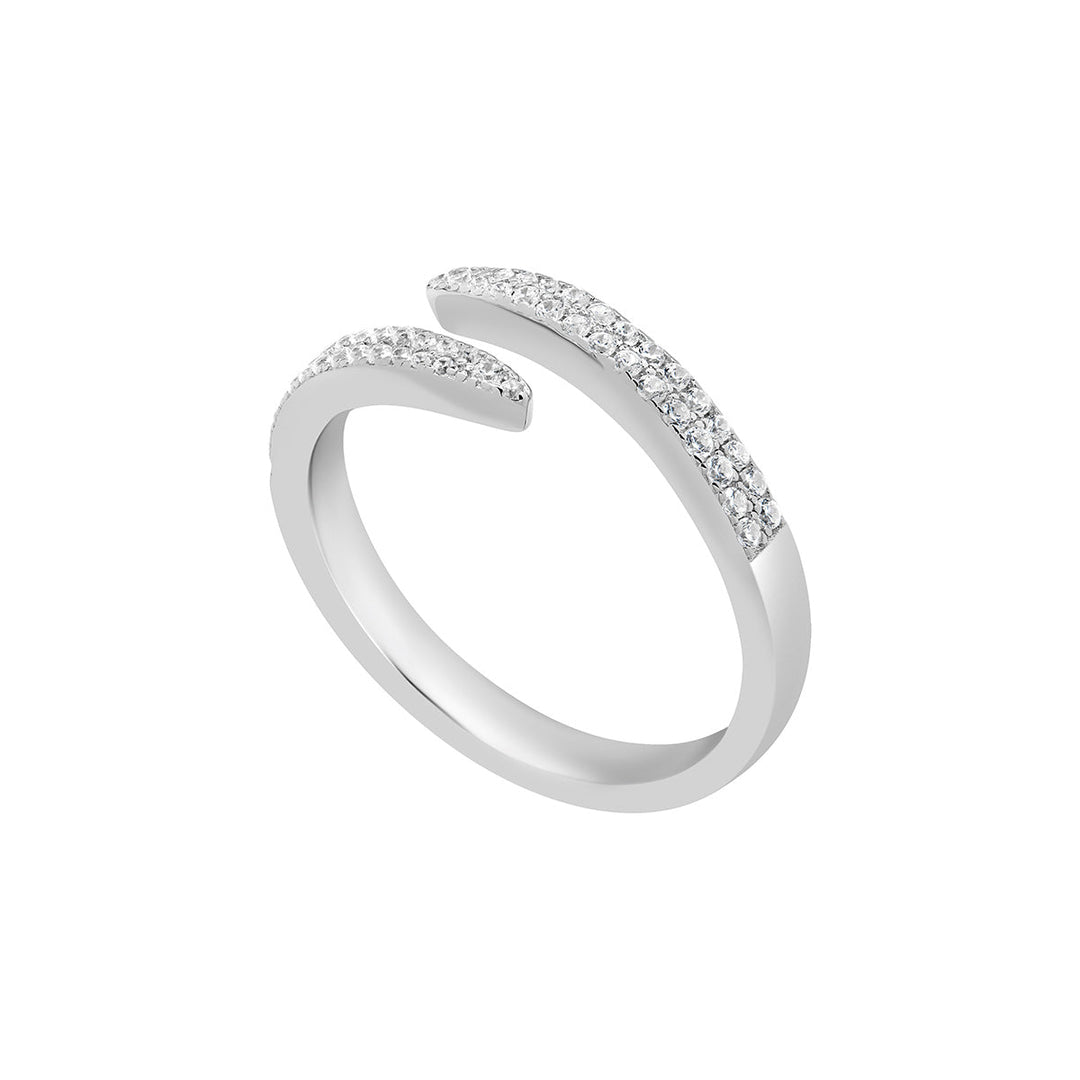 silver cz wrap ring on white background
