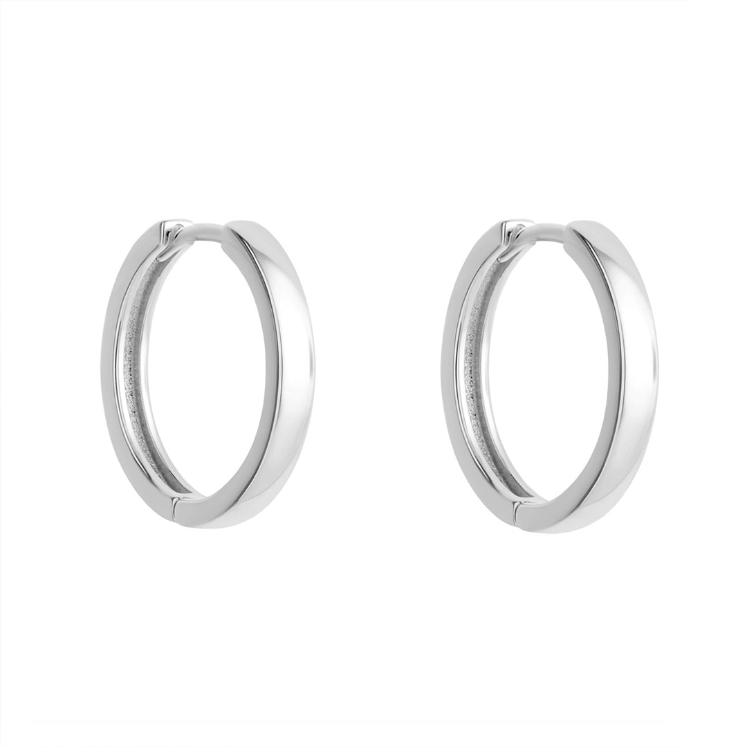 silver 15mm hoop earrings on white background