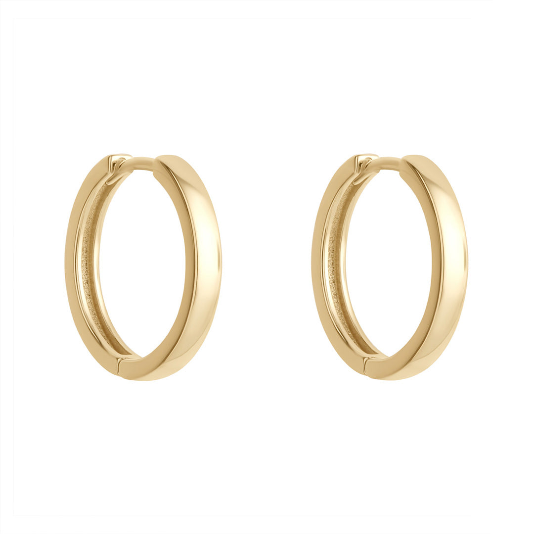 gold plated gold 15mm hoop earrings on white background