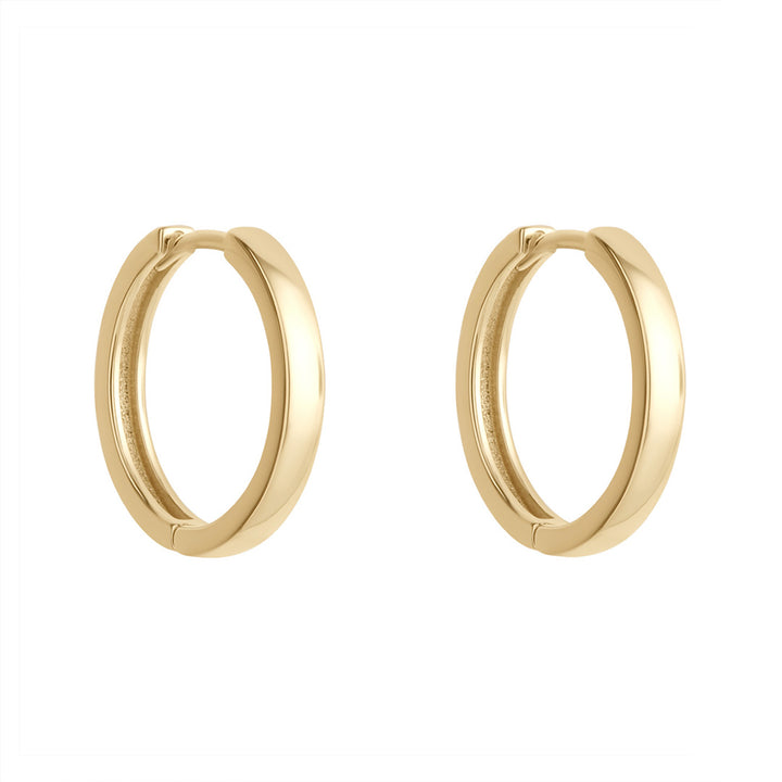 gold plated gold 15mm hoop earrings on white background