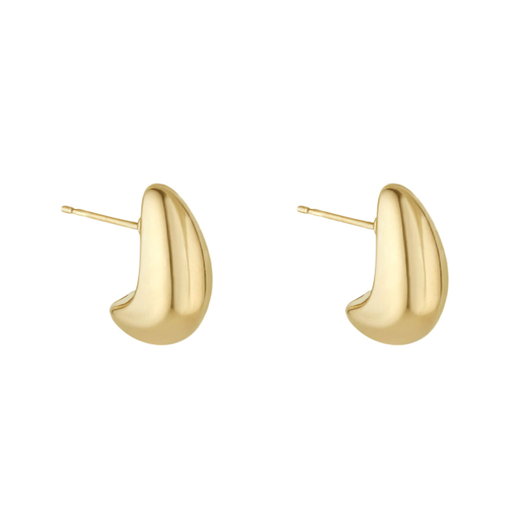 gold plated chunky teardrop earrings on white background