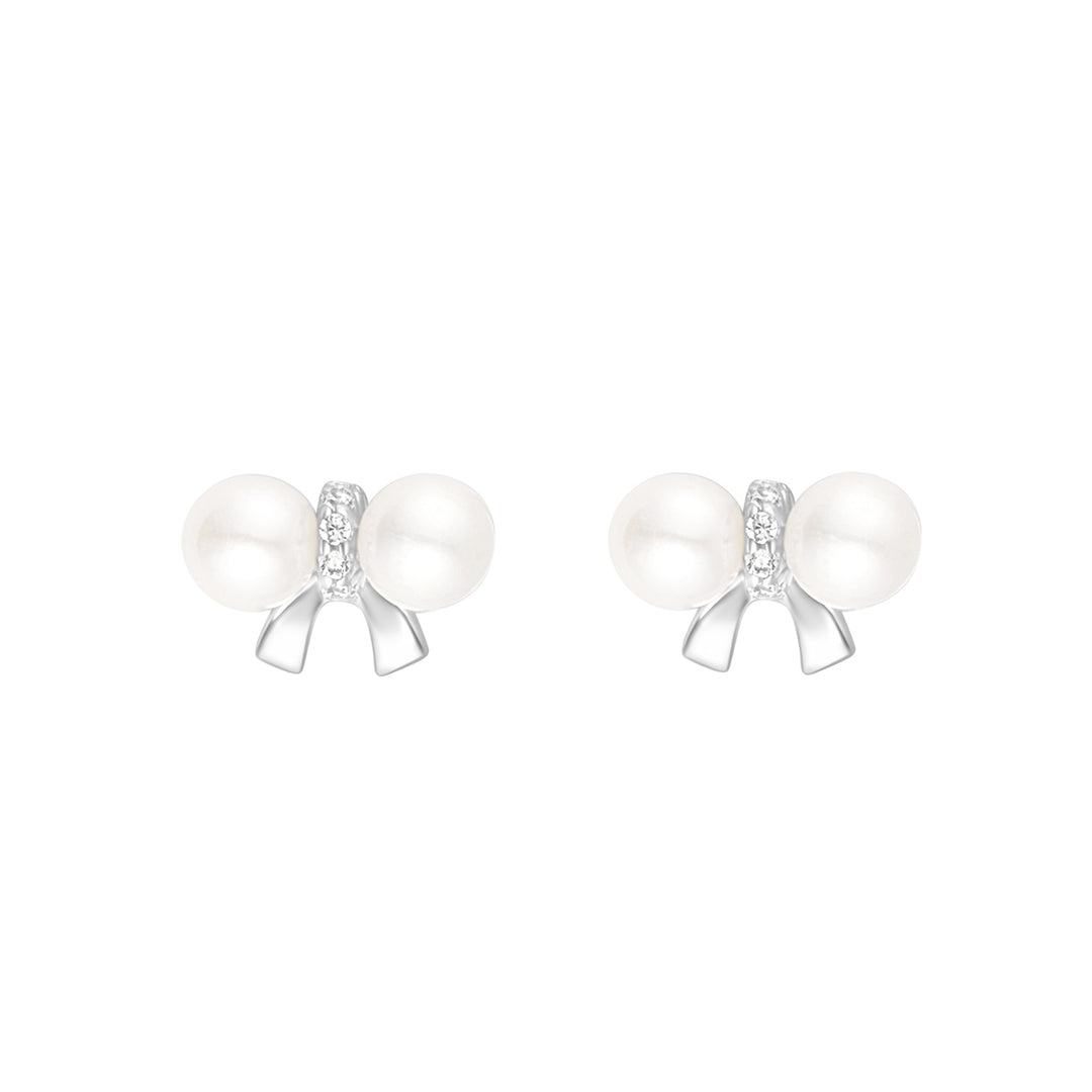 Silver CZ and Pearl Stud Earrings