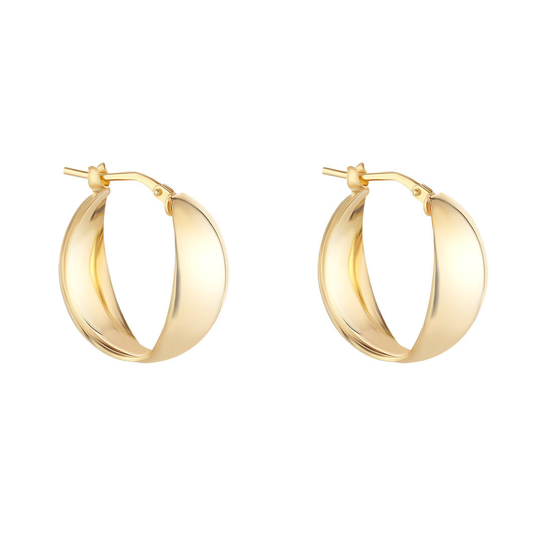 gold plated chunky bulbous hoop earrings on white background