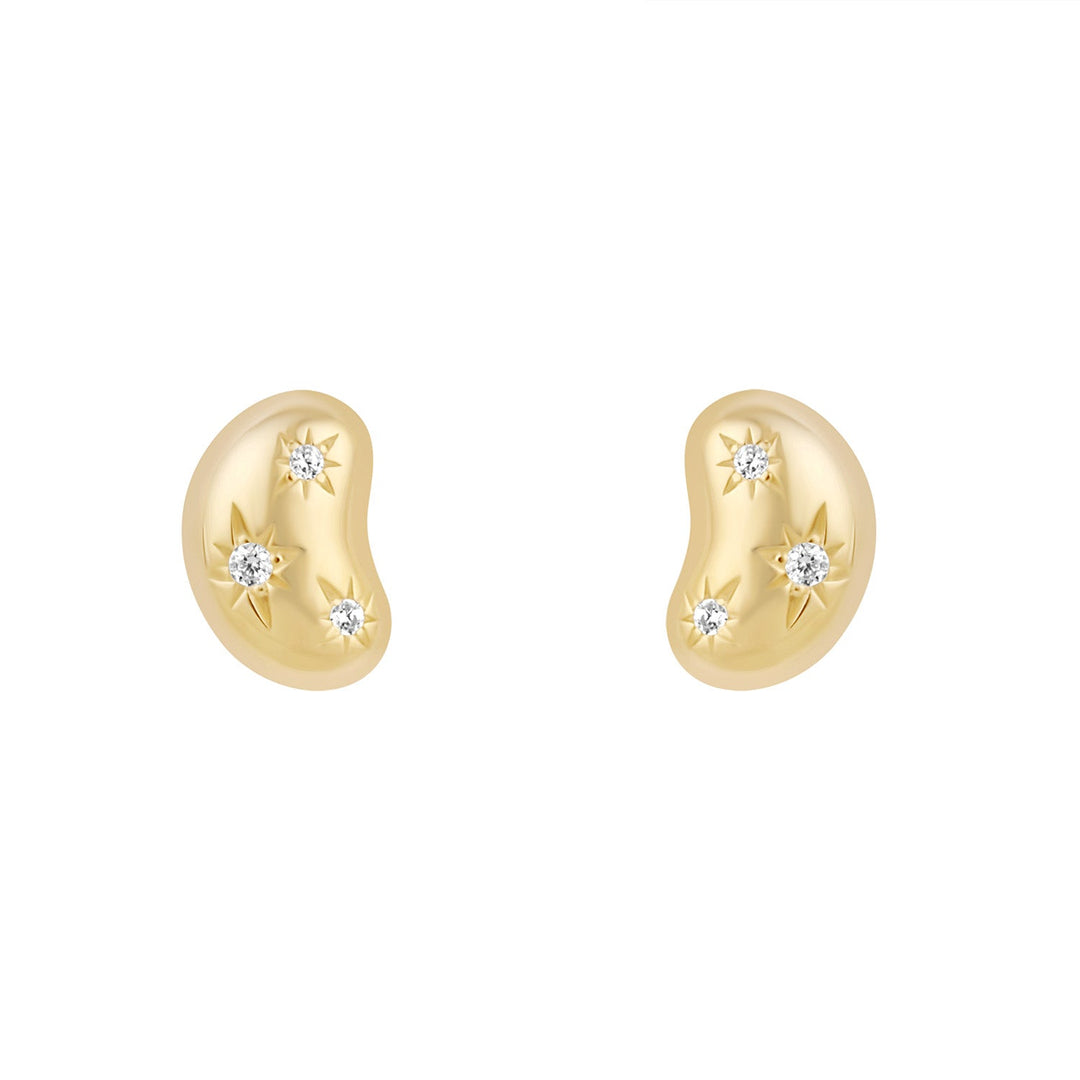 18ct Gold Sterling Silver Cubic Zirconia Bean-Shaped Studs