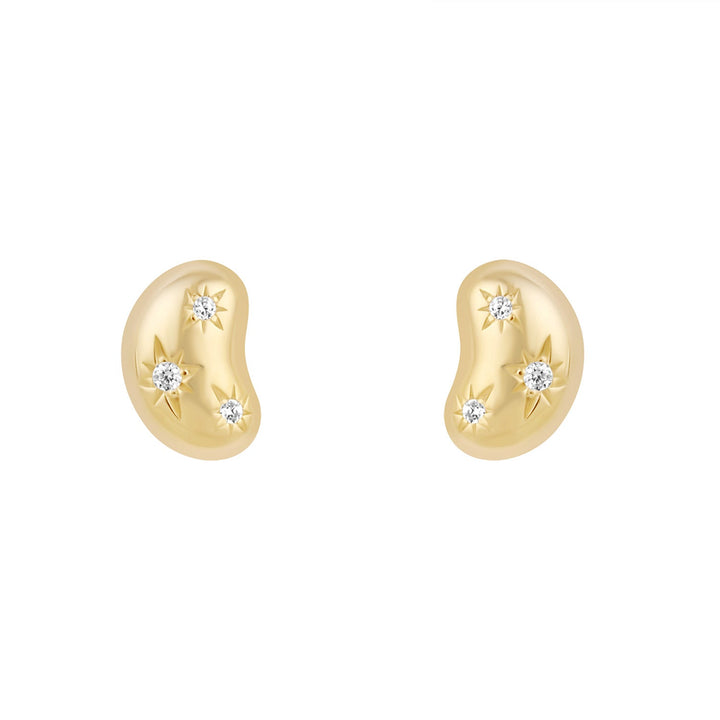 18ct Gold Sterling Silver Cubic Zirconia Bean-Shaped Studs