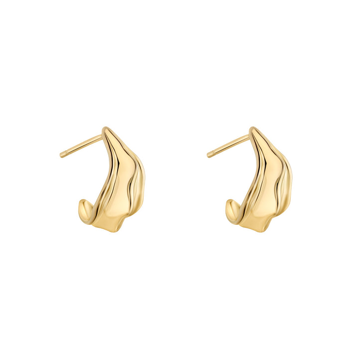 gold plated chunky molten hoop earrings on white background