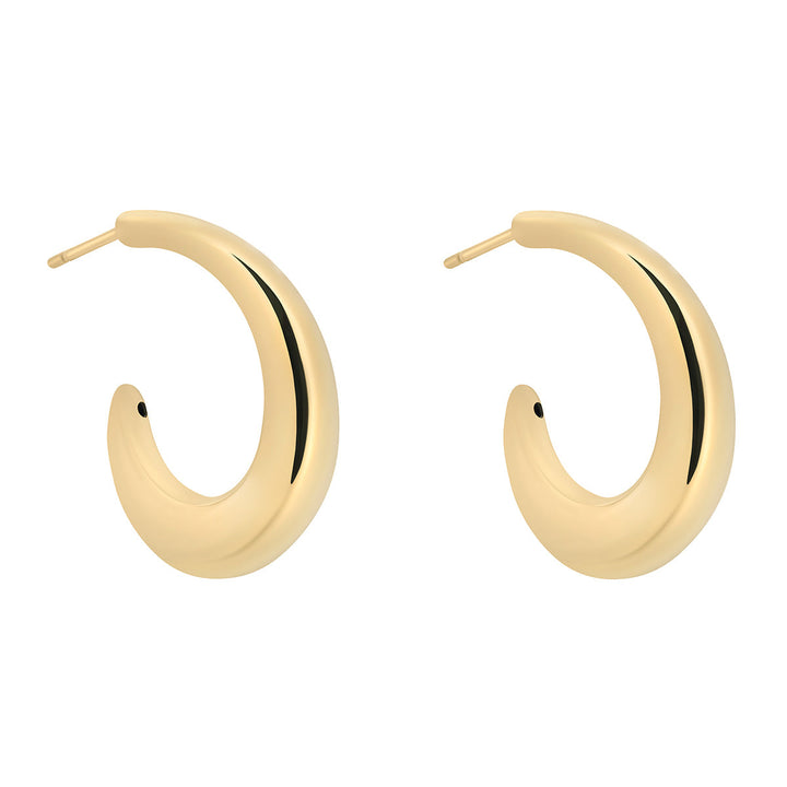 gold plated rounded hoop earrings on white background