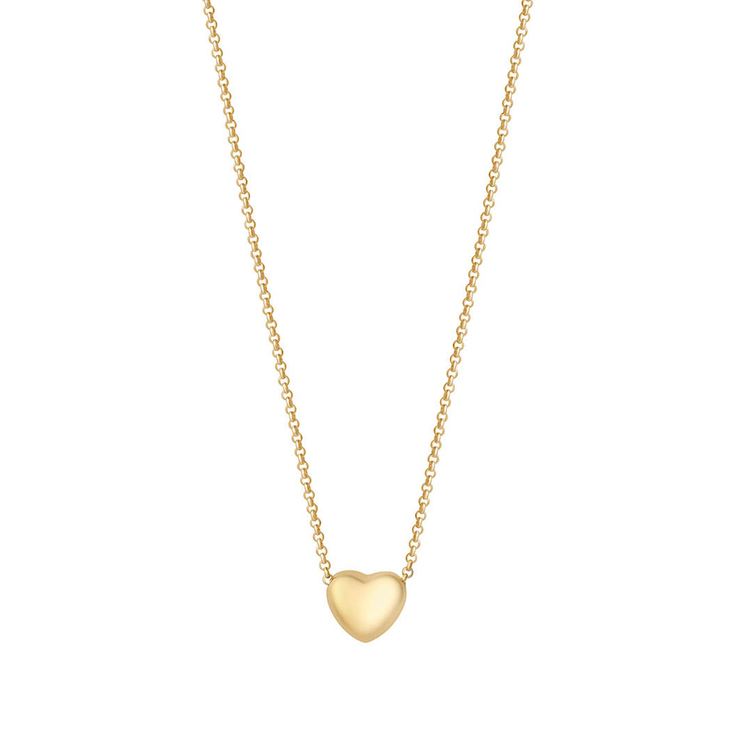 gold plated bubble heart necklace on white background