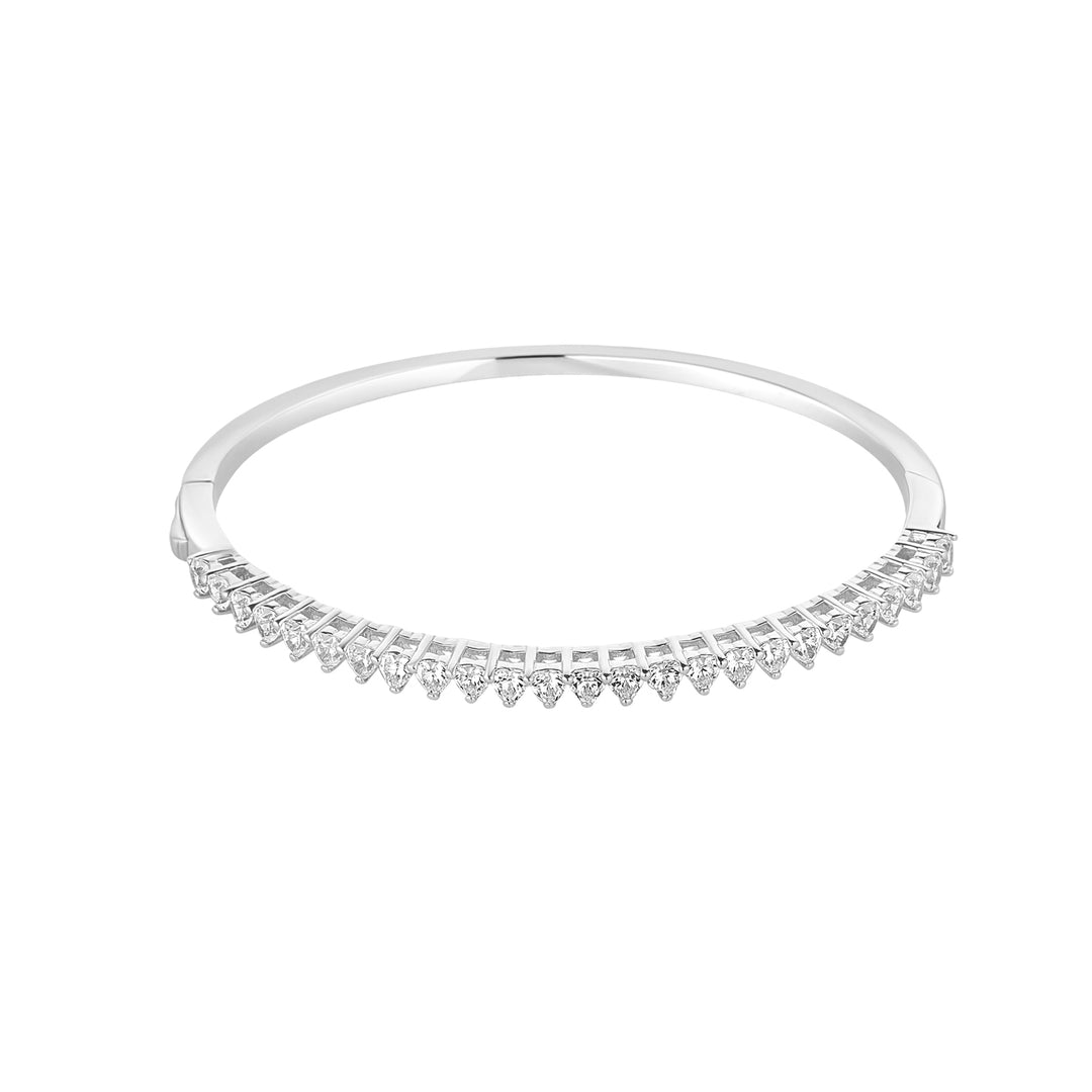silver cz heart shape tennis bangle on white background