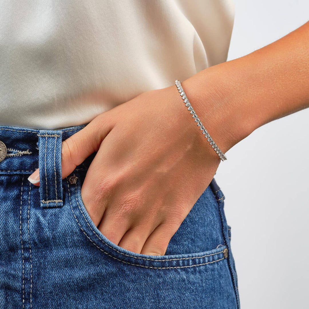 Silver Cz Heart Shape Tennis Bangle