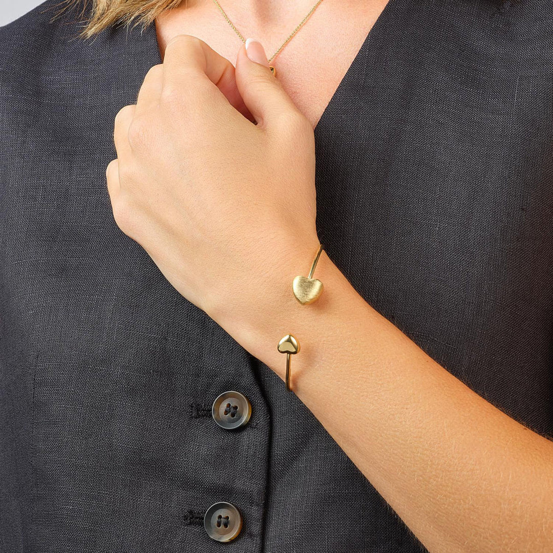 Gold Plated Double Heart Open Bangle