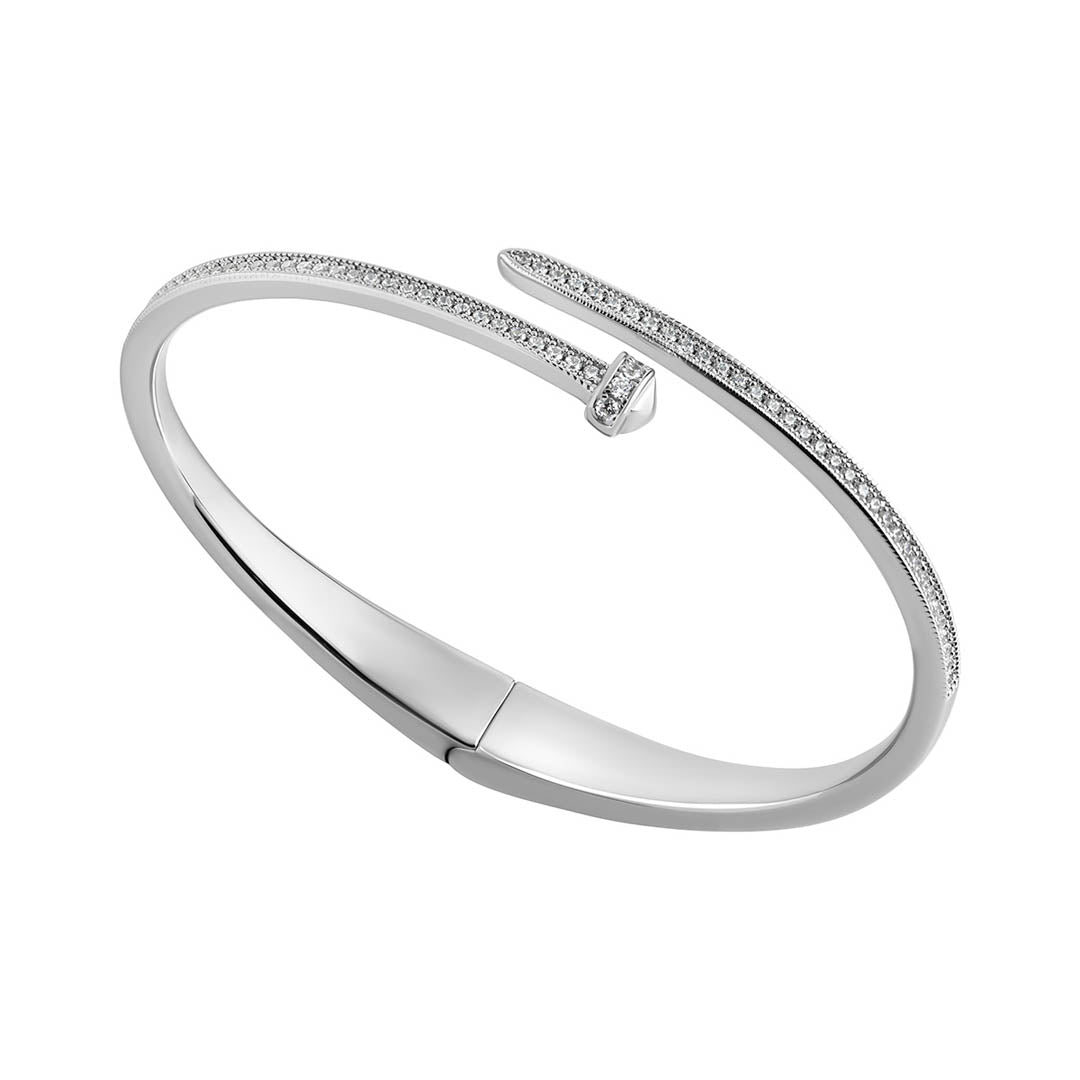 silver cz nail bangle on white background