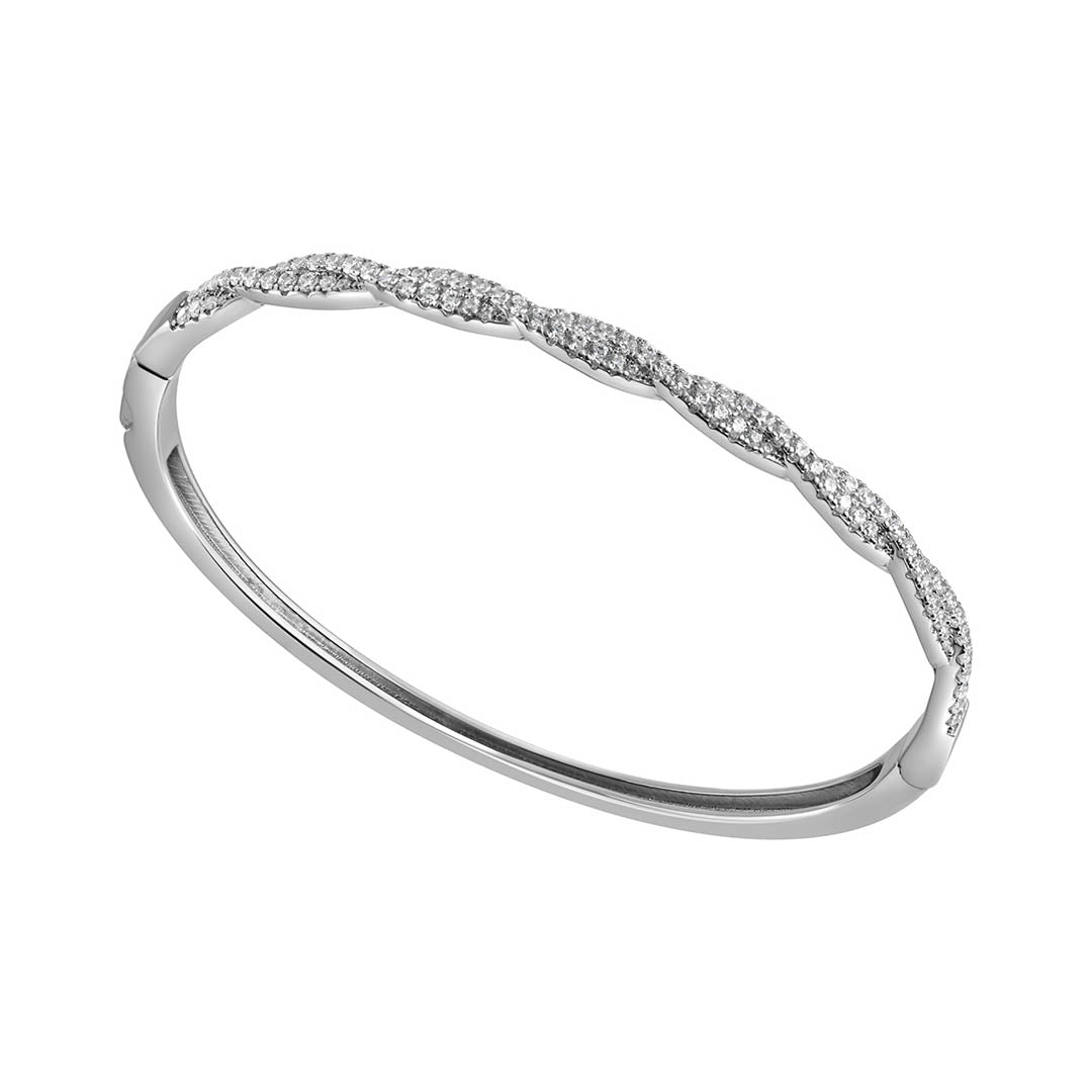 silver cz twisted bangle on white background