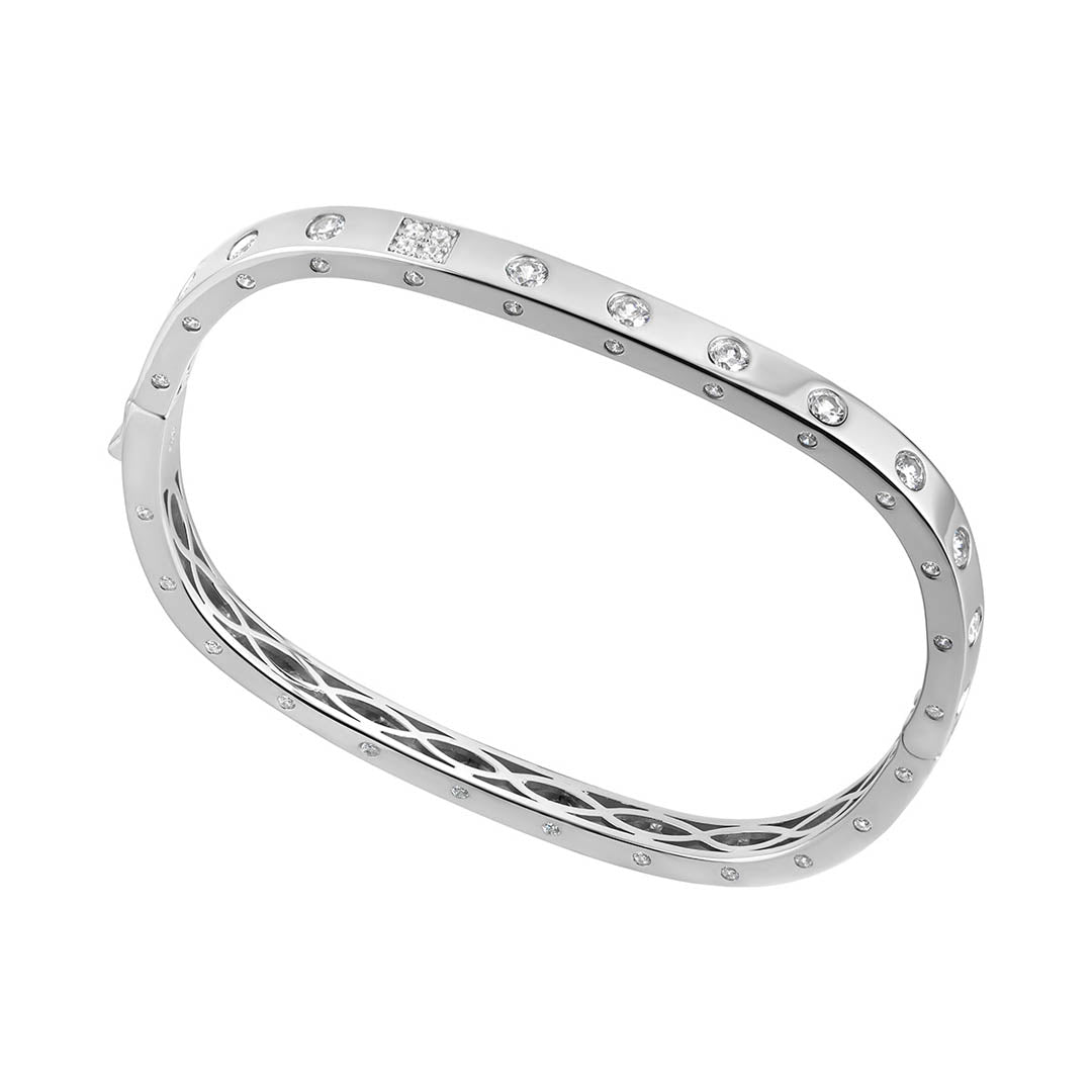 silver cz rectangle bangle on white background