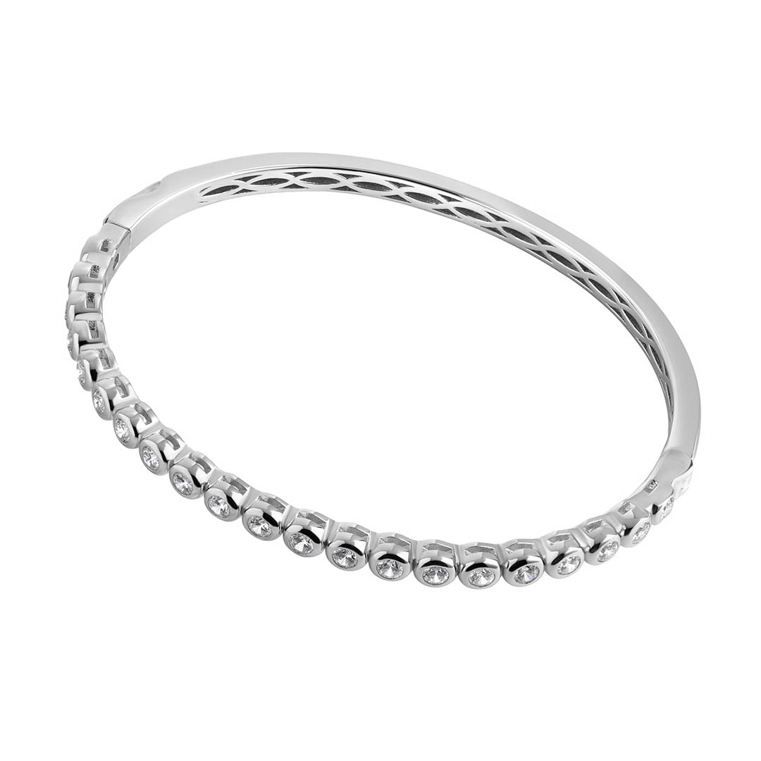 silver cz rubover bangle on white background