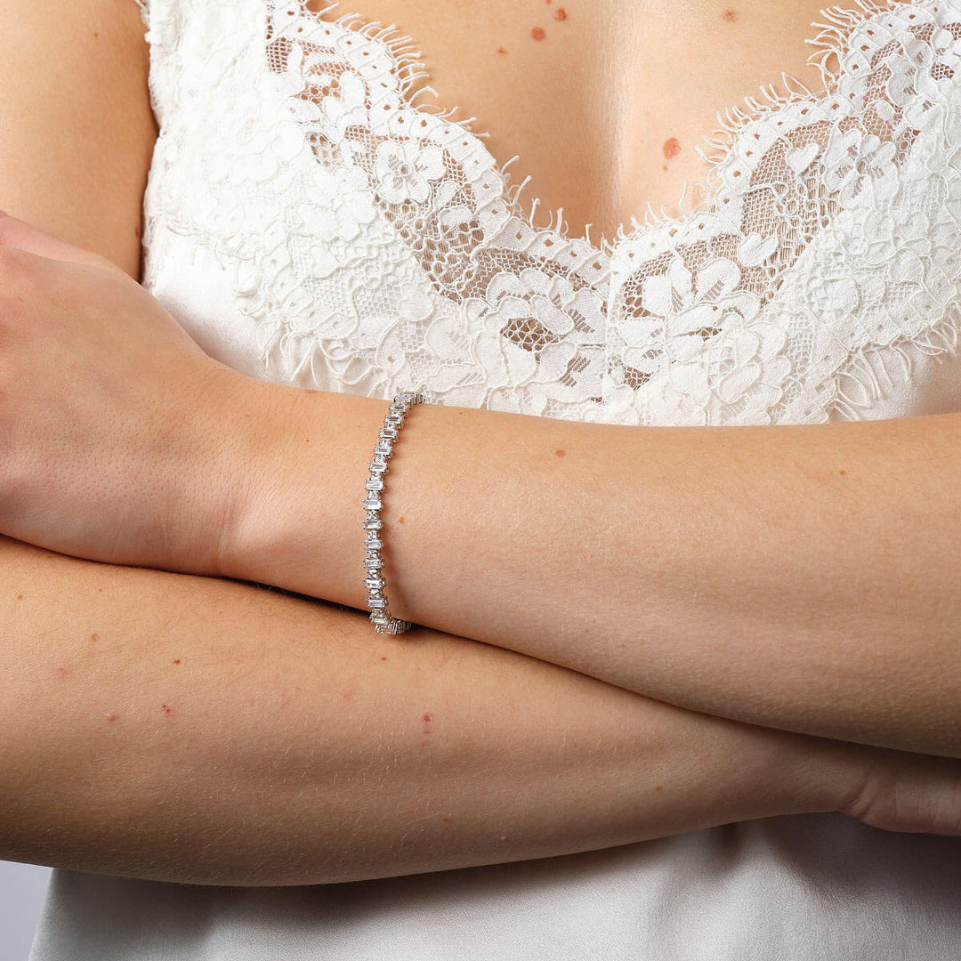 Silver Art Deco Cz Tennis Bracelet