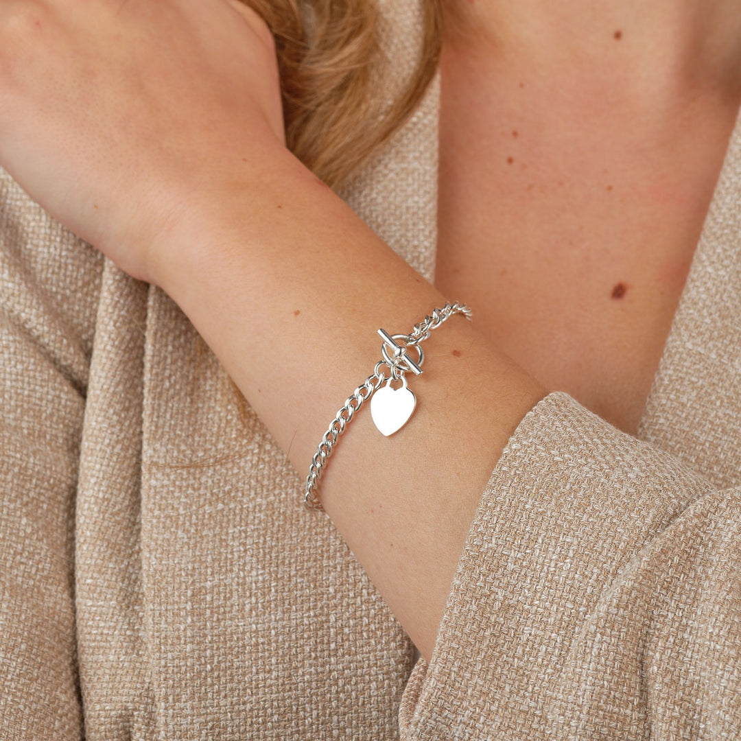 Silver Heart T Bar Bracelet