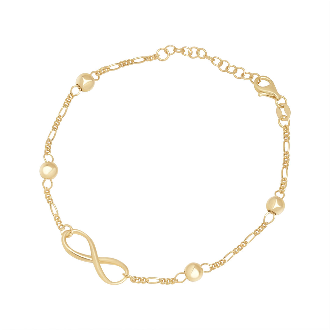 gold plated infinity link bracelet on white background