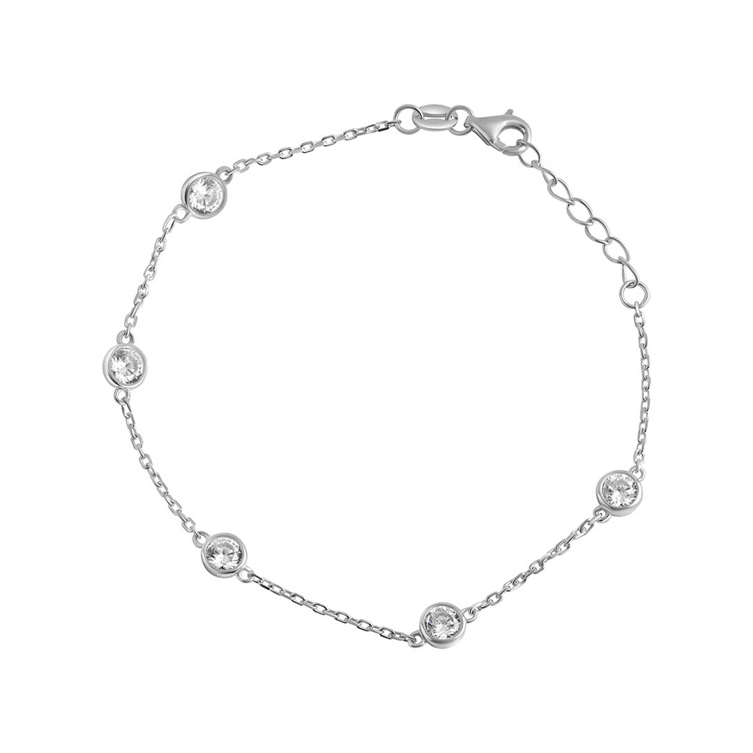 silver cz rubover chain bracelet on white background
