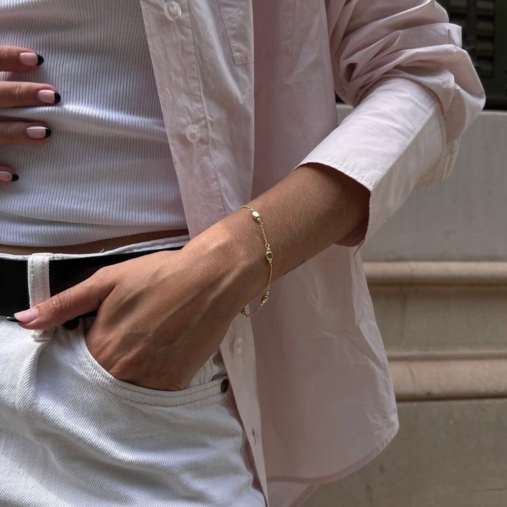 gold plated five nugget bracelet on model