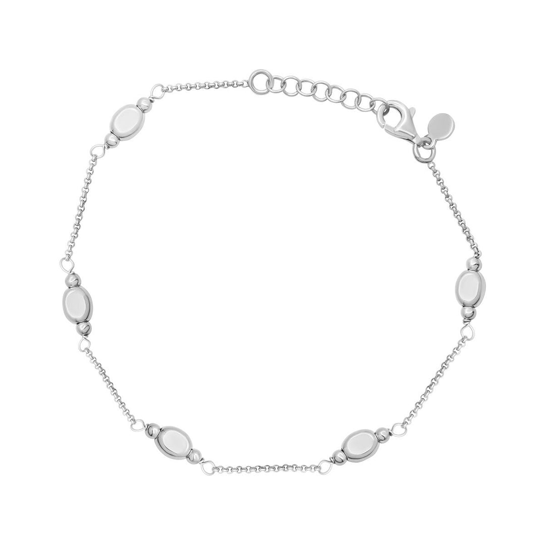 silver five nugget bracelet on white background
