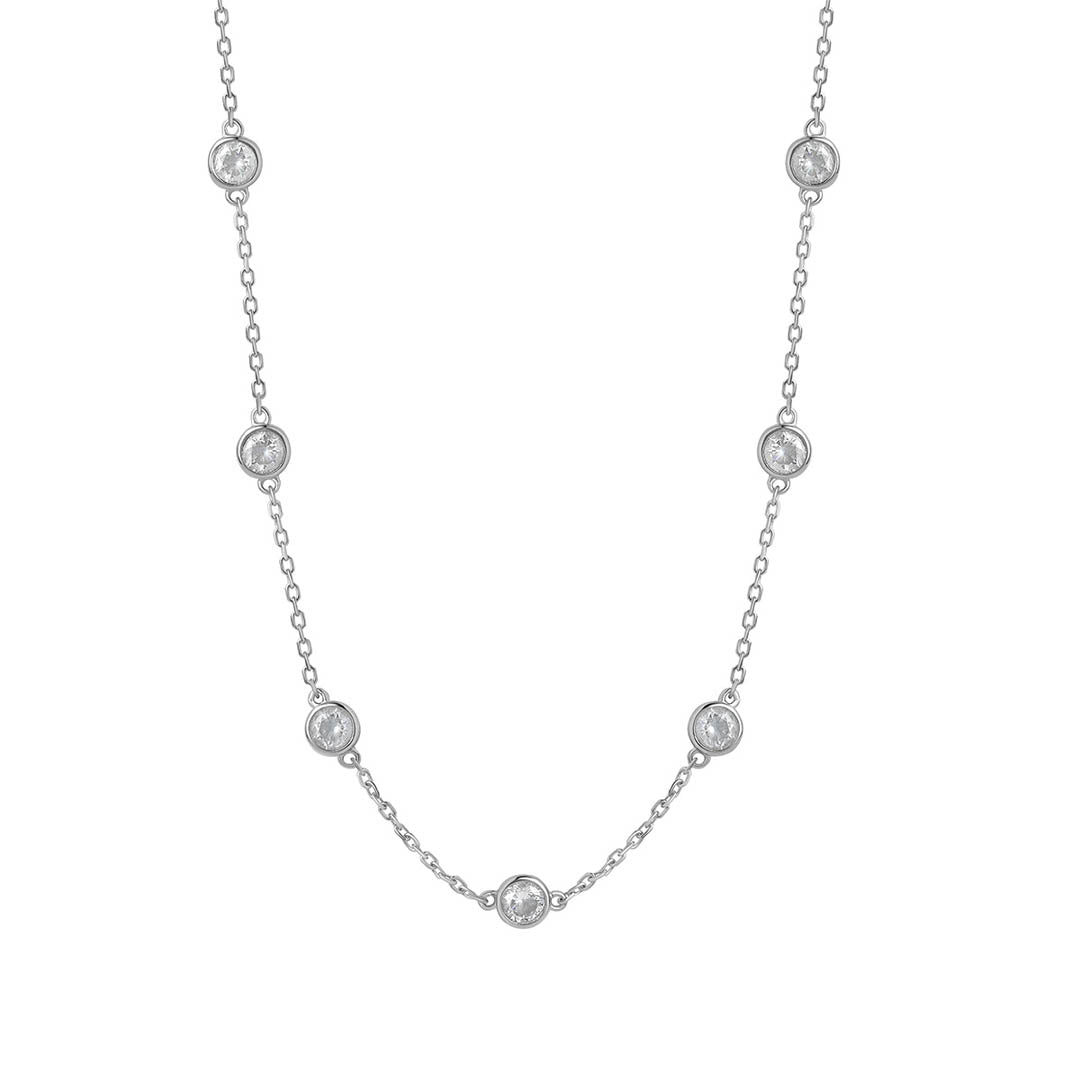 silver cz rubover chain necklace on white background