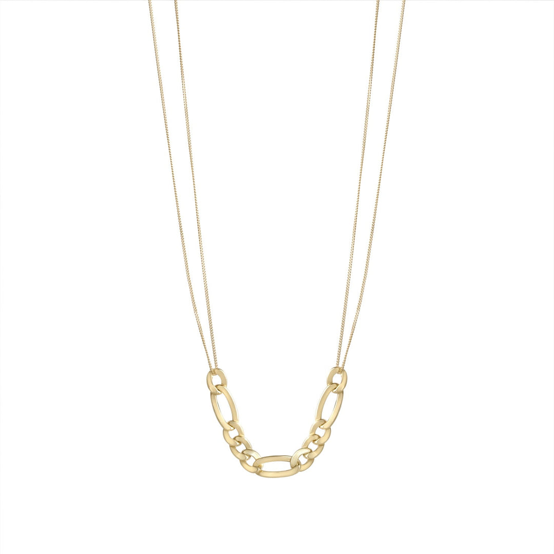gold plated figro linked chain necklace on white background