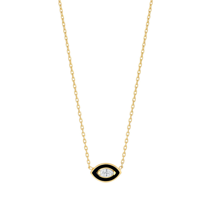 gold plated black cz evil eye necklace on white background