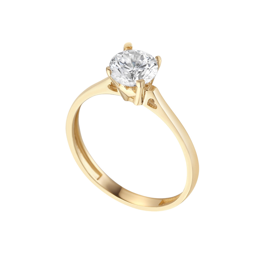 9ct gold solitaire cubic zirconia ring on white background