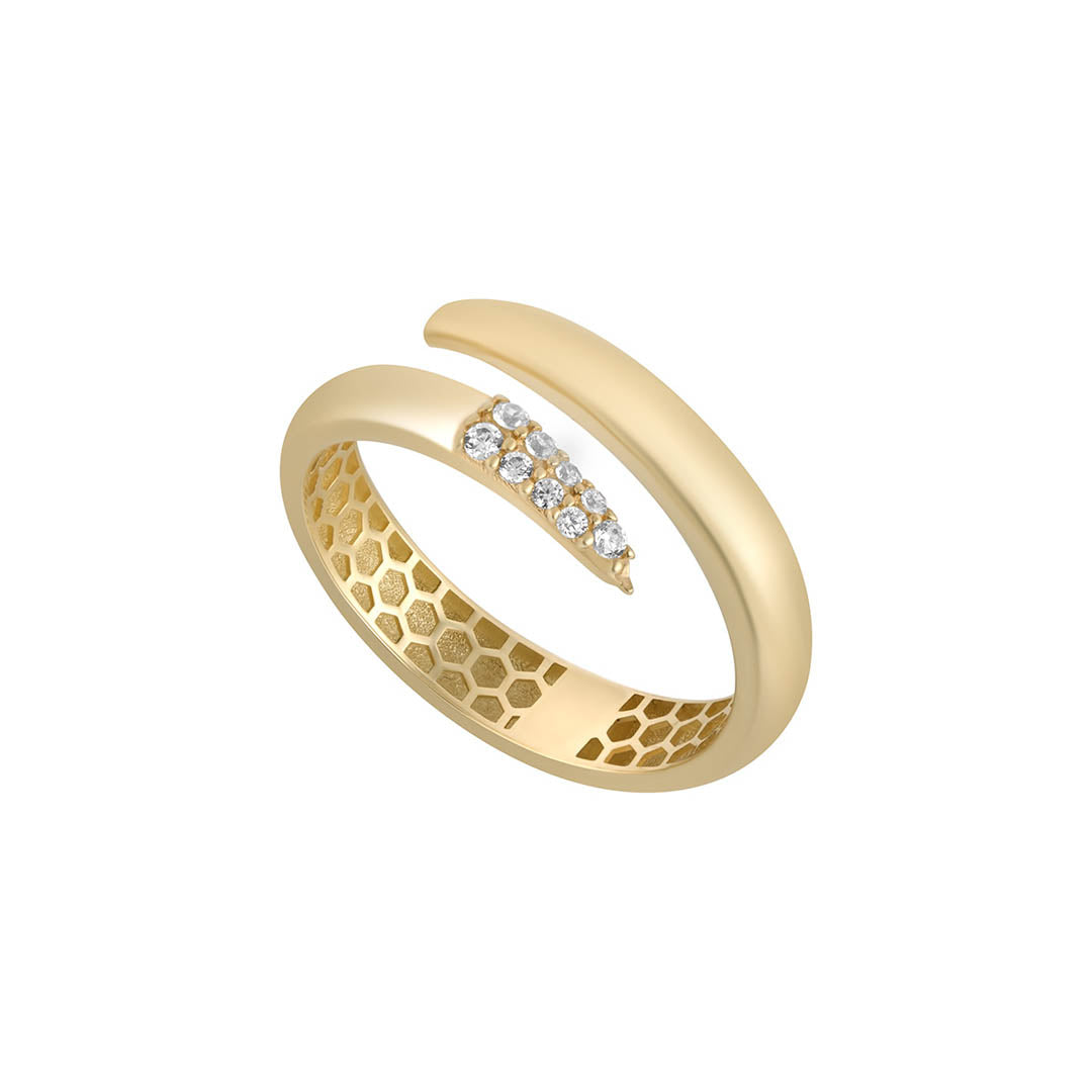 9ct gold cz pointed wrap ring on white background