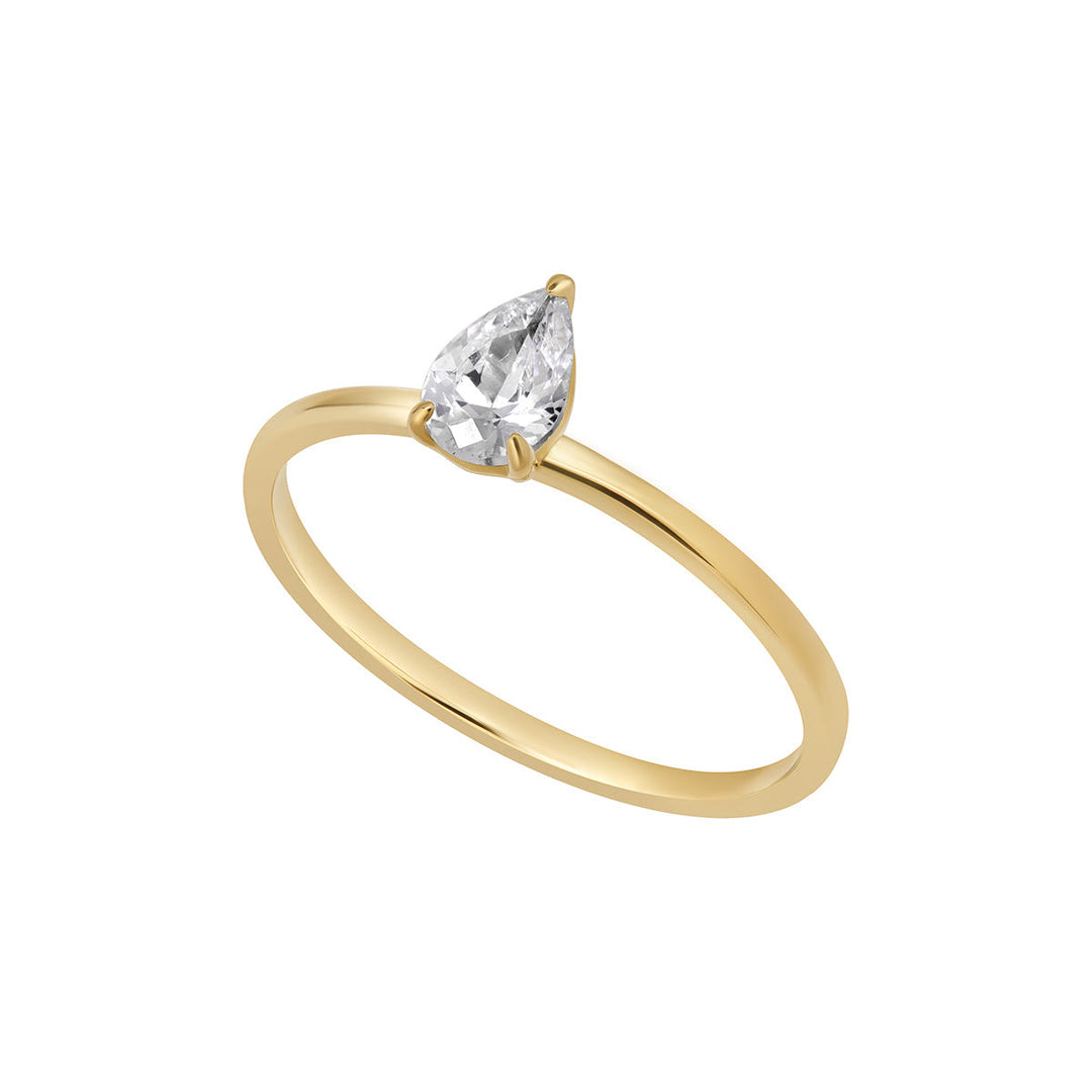 9ct gold pear cz ring on white background
