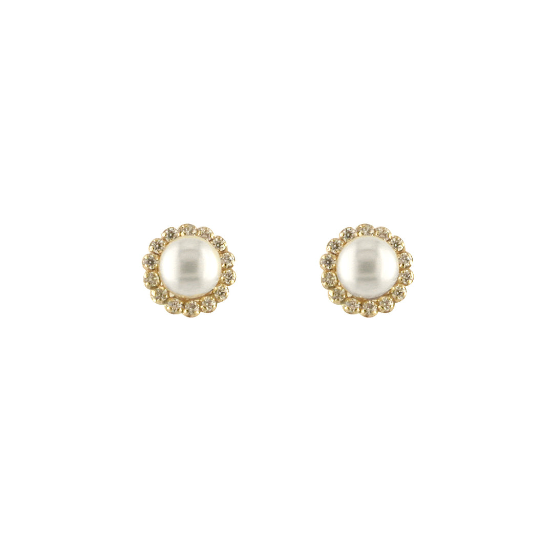 9ct Gold Fresh Water Pearl and CZ Stud Earrings