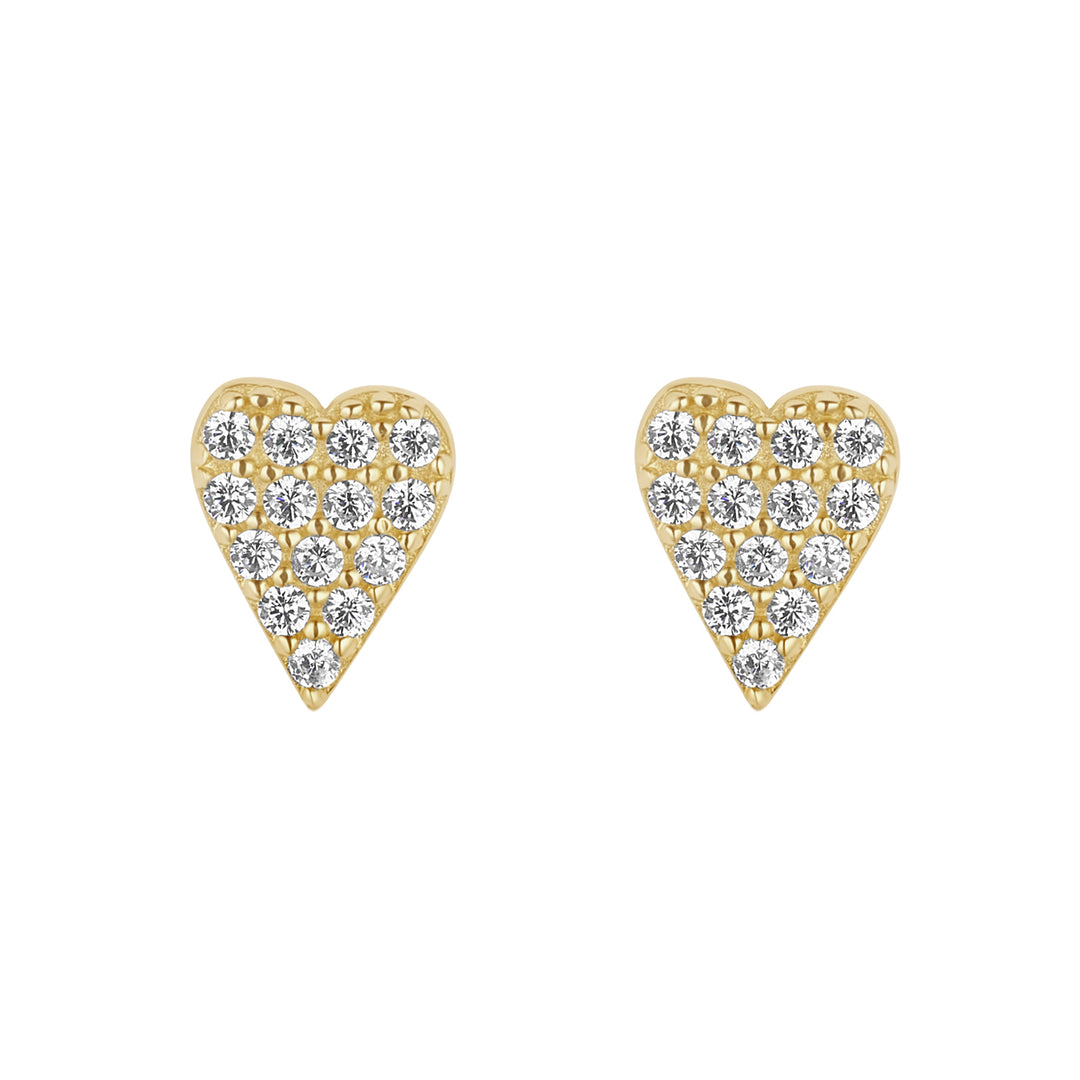9ct gold cubic zirconia heart earrings on white background