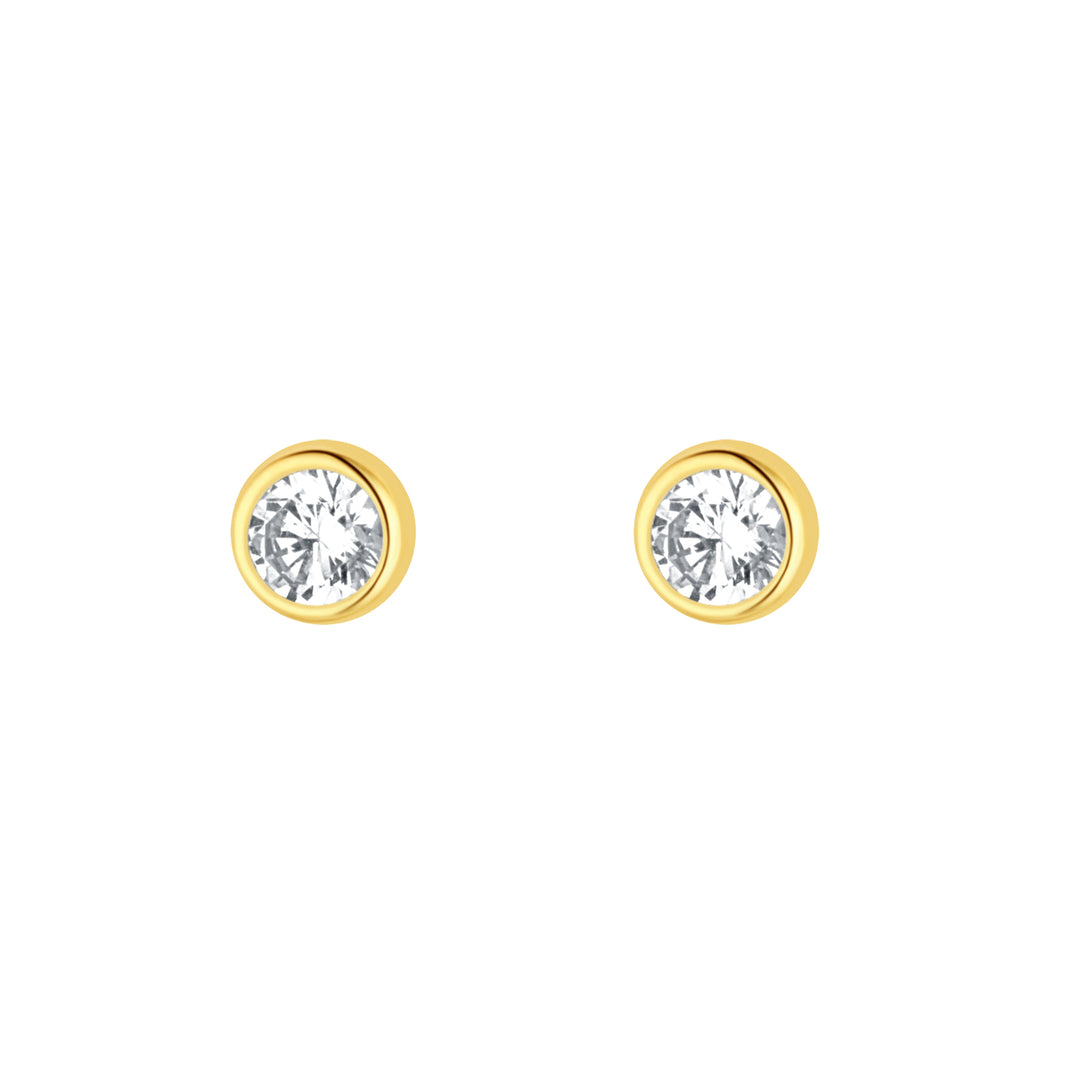 Gold 2mm CZ Rubover Stud Earrings