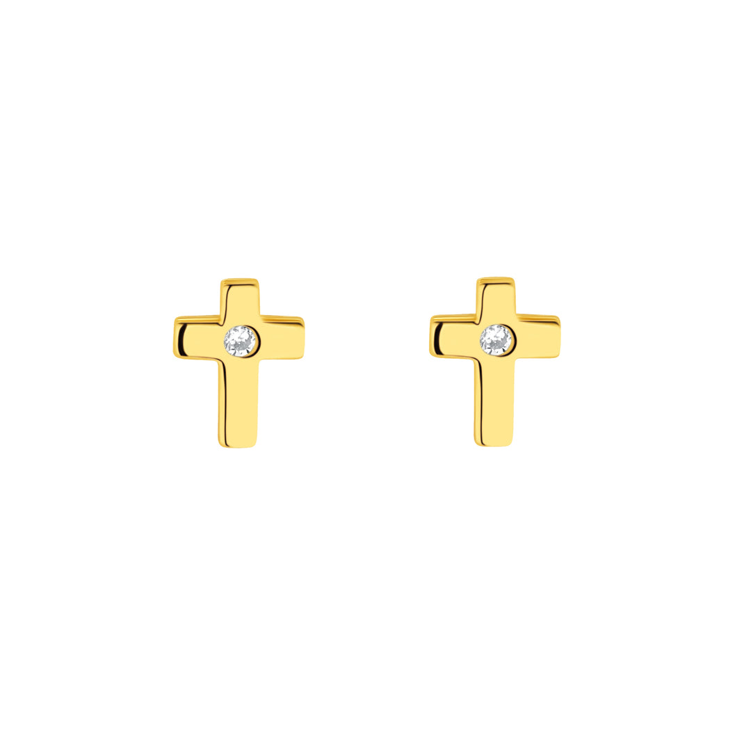 Gold CZ Cross Stud Earrings
