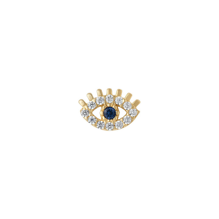 9ct gold cz & sapphire evil eye piercing earring on white background