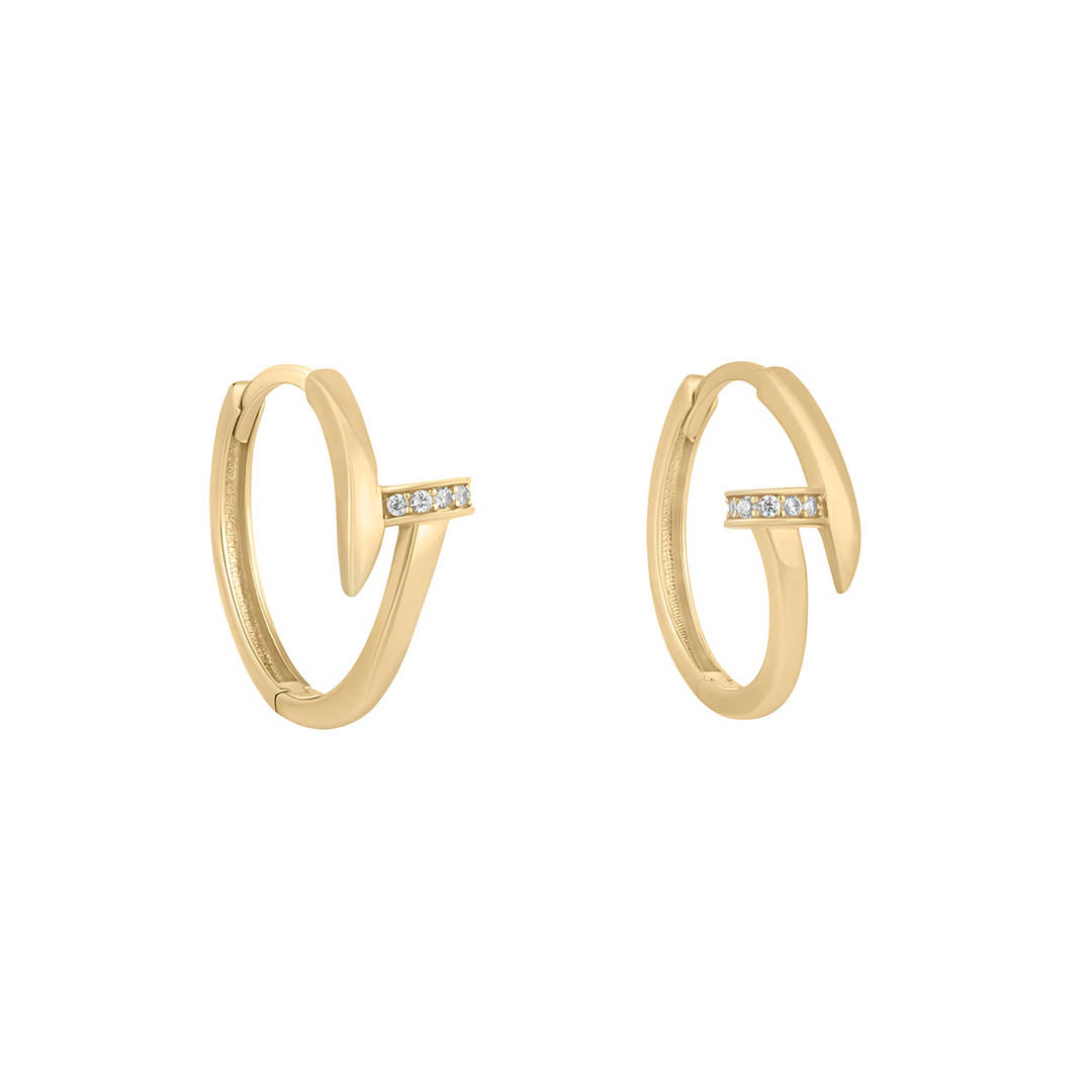 9ct gold cz nail huggie earrings on white background