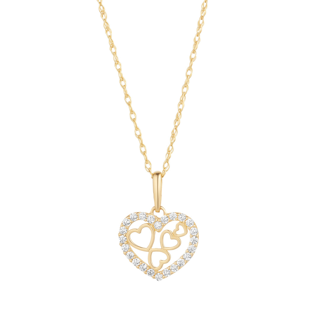 9ct gold cz heart filled pendant on white background