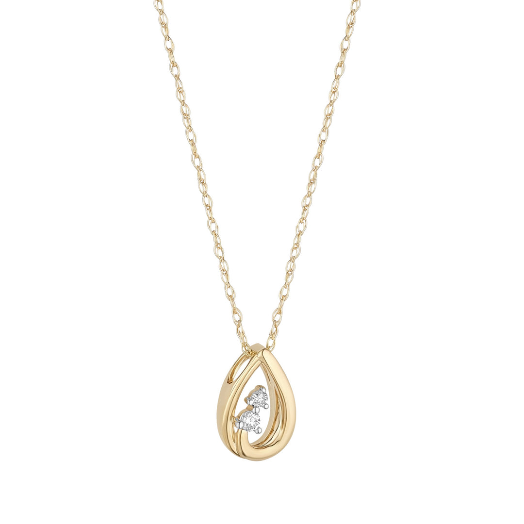 9ct gold diamond pointed teardrop pendant on white background