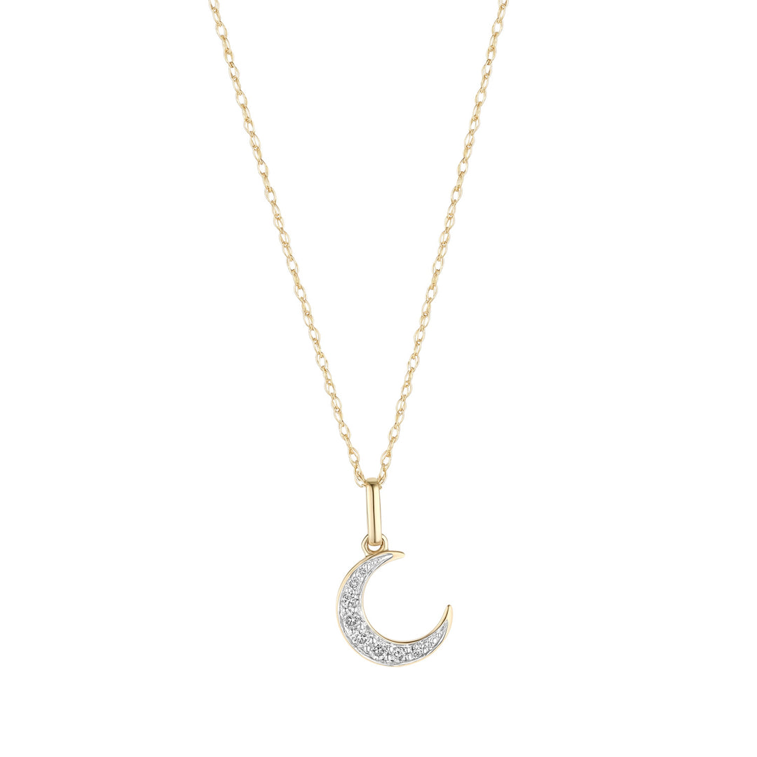 9ct gold diamond moon pendant on white background