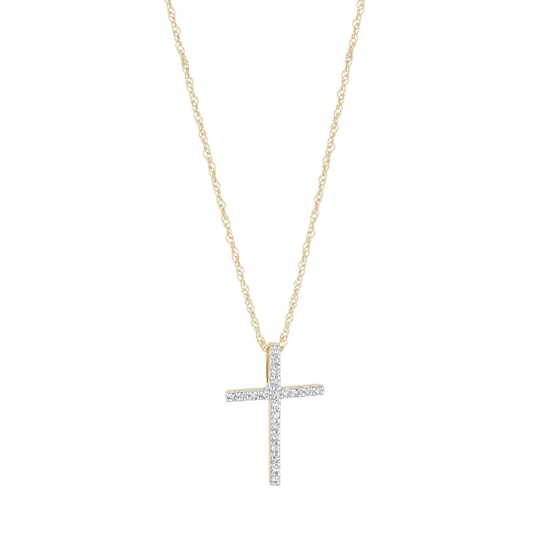 9ct gold diamond cross pendant on white background