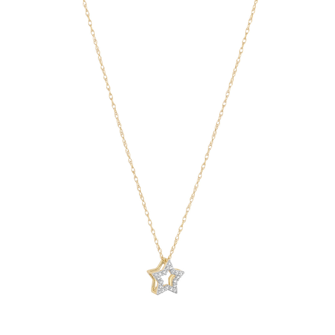 9ct gold diamond open star pendant on white background