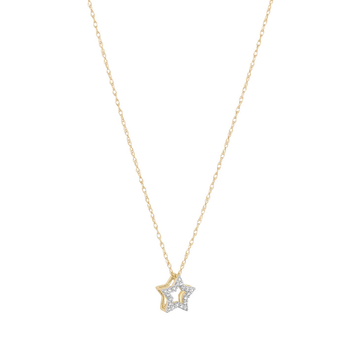9ct gold diamond open star pendant on white background