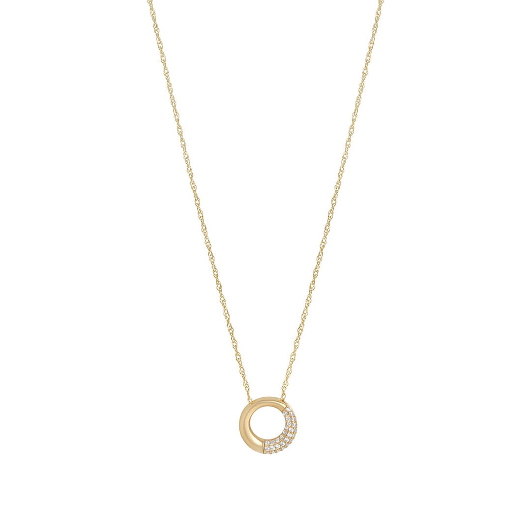 9ct gold cz arc circle necklace on white background
