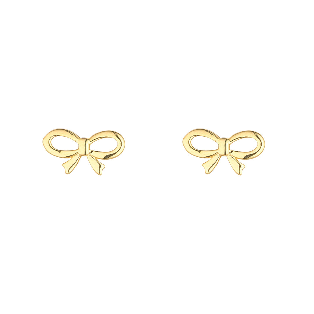 9ct gold bow stud earrings on white background