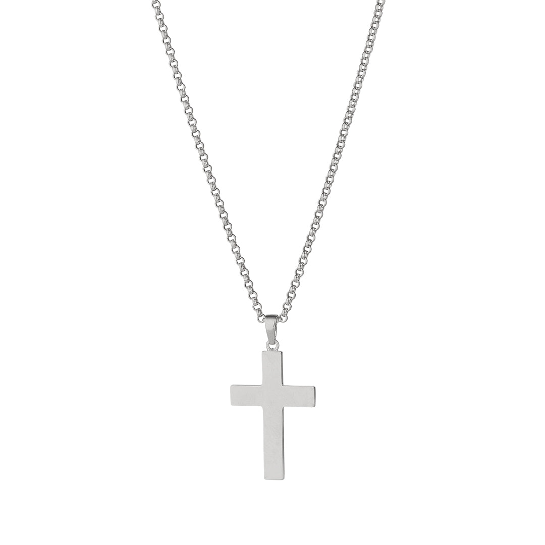 silver heavy boys cross pendant on white background