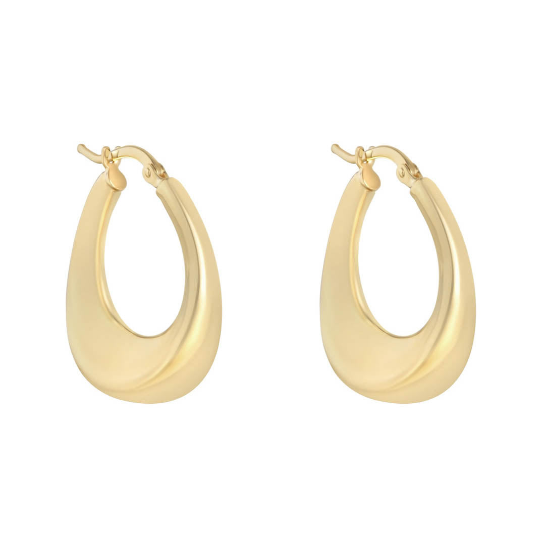 gold plated graduated open hoop earrings on white background